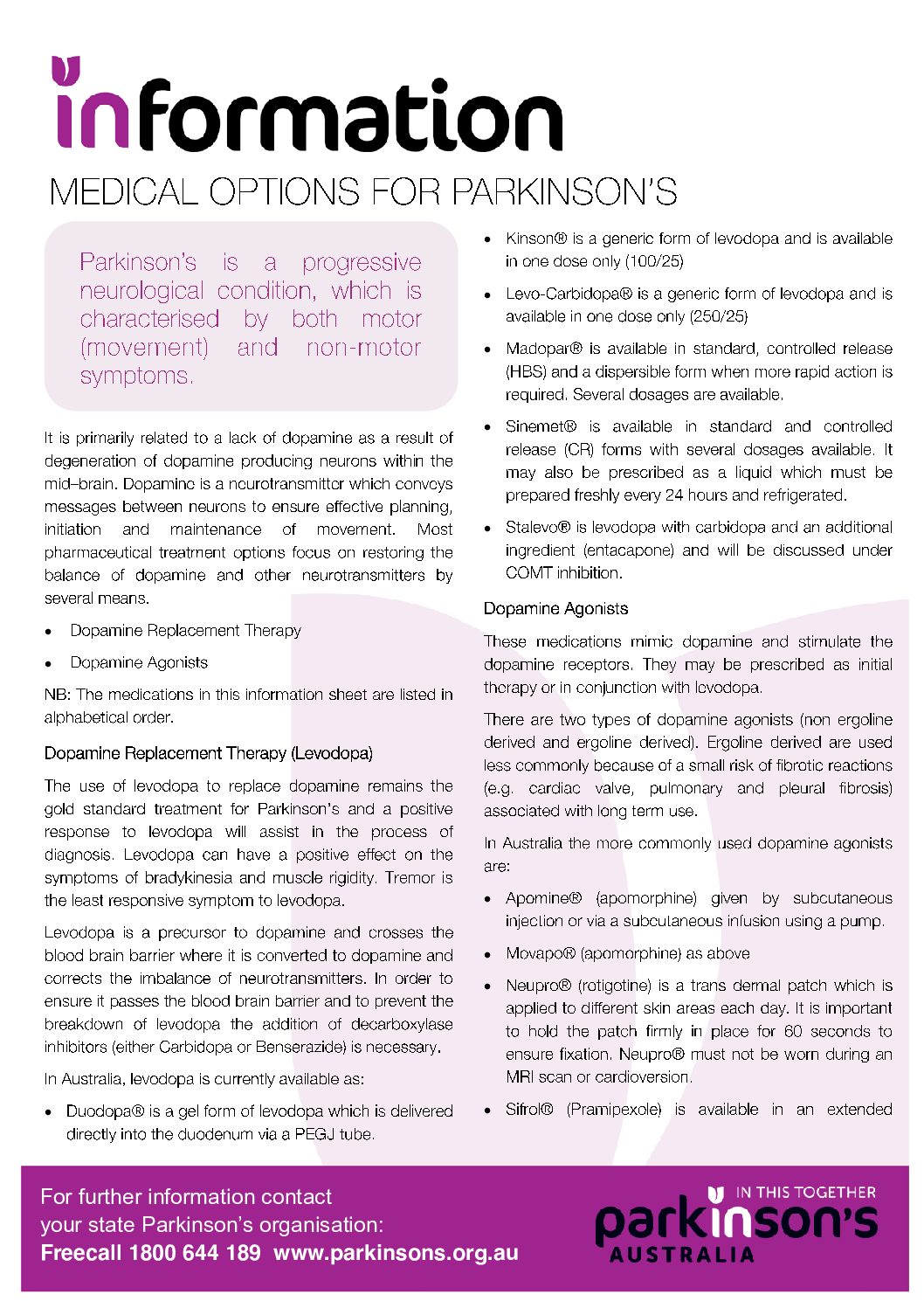 InformationSheet1.4MedicalOptionsforParkinsons_0620 Parkinsons NSW