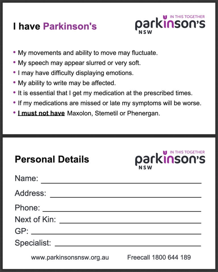 Don’t forget your Emergency Card | Parkinsons NSW