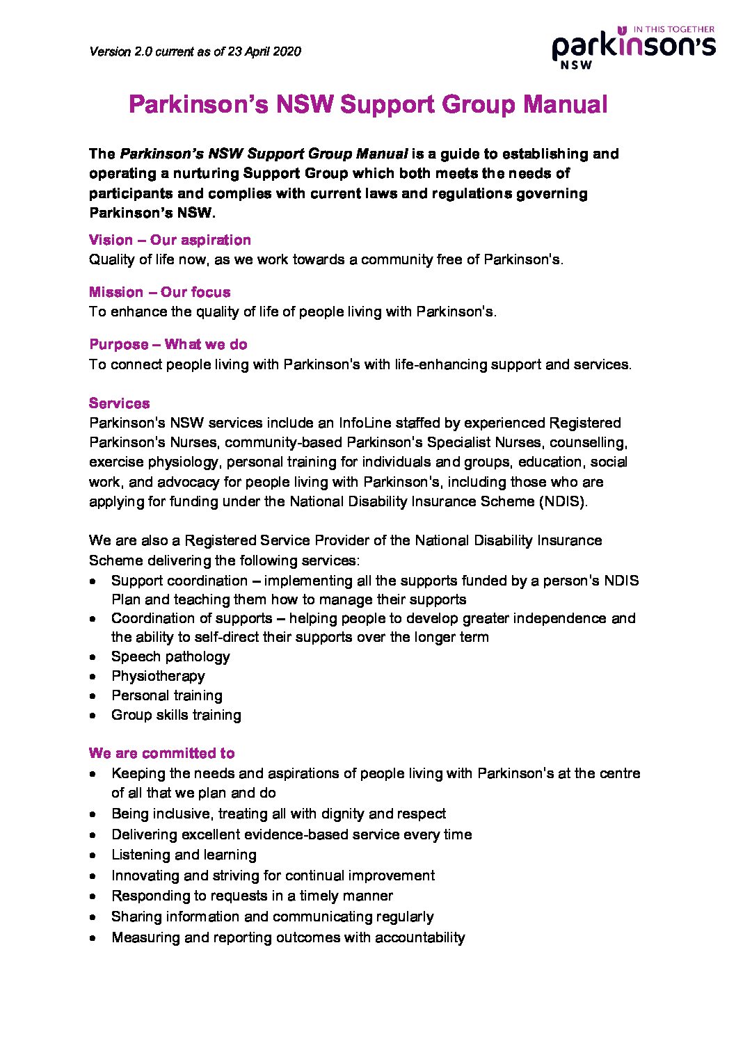 Support Group Rules.pdf 2.-About-the-Support-Group-Manual (1) | Parkinsons NSW