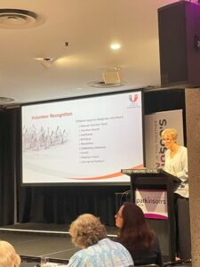 Diana from centre of volunteering presenting about the value of being a volunteer at the Parkinson's NSW 2025 Support group leaders conference.