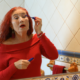 Lady applying make up